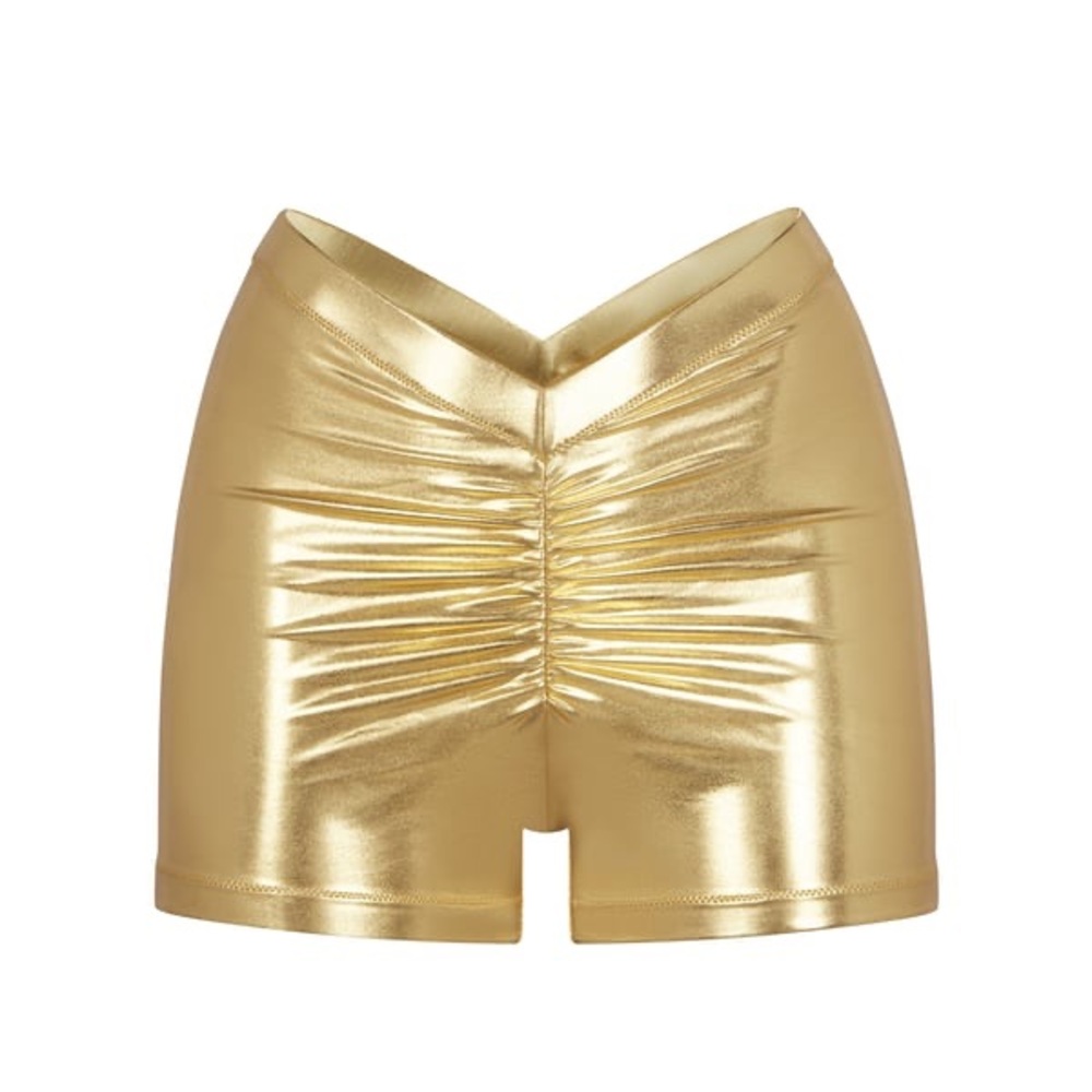 NWT SKIMS METALLIC SWIM V-WAIST SHORT Size 2X Gold BO-SHO-2805 (BIN102)